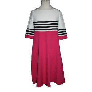 Lada Lucci Dress Midi Half Sleeves Hot Pink Black & White Stripe Size 6 NEW